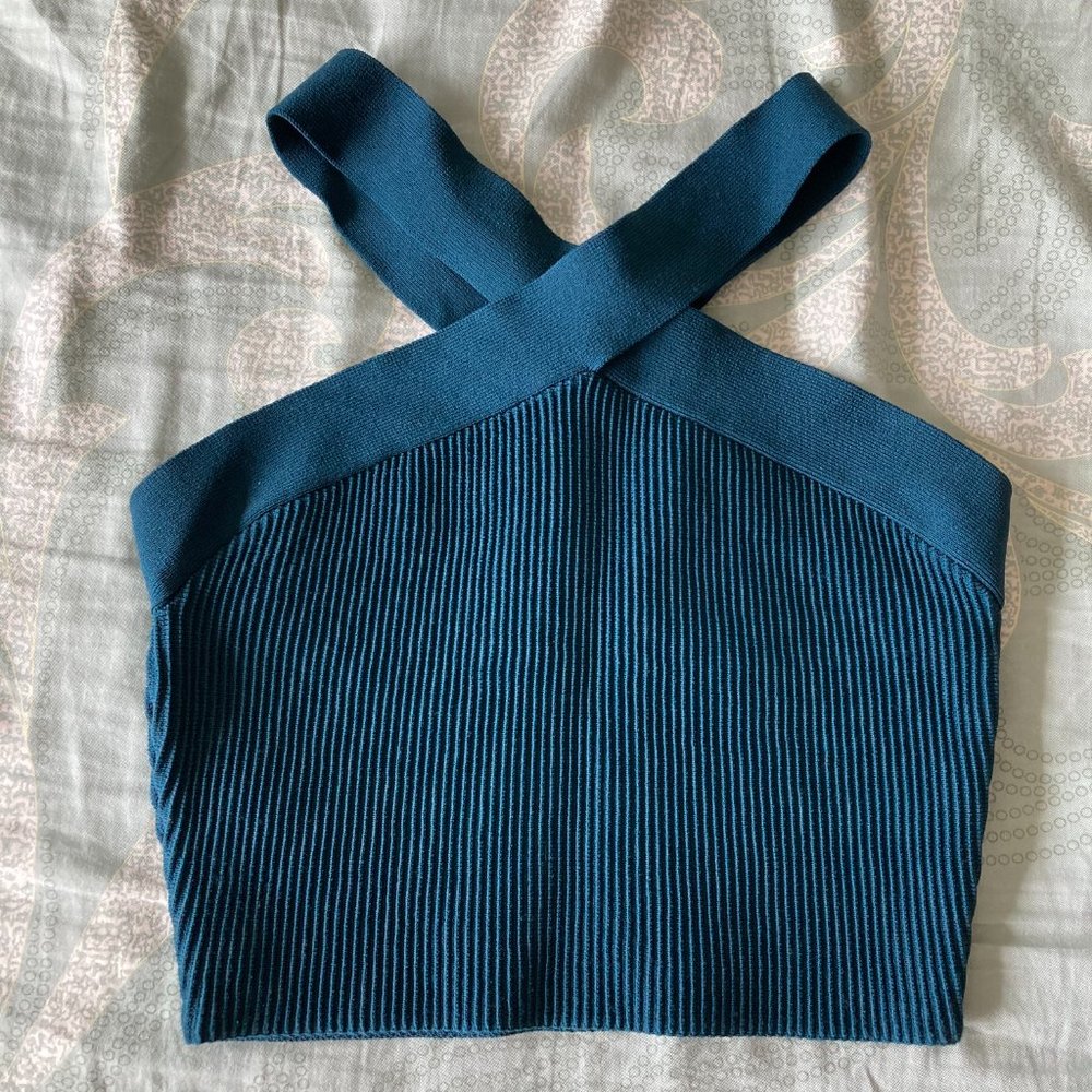 Babaton Sculpt Knit Criss Cross Cropped Tank in Herbage Green